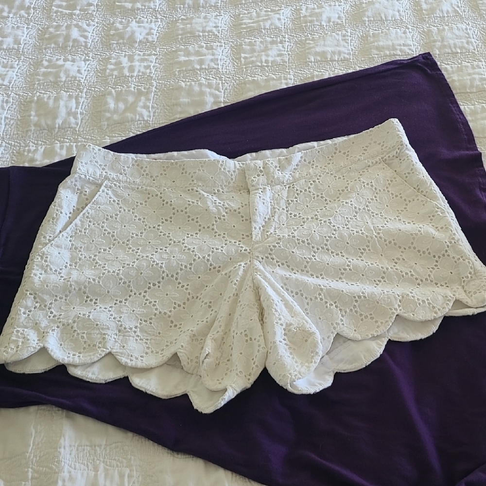 Lilly Pulitzer BUTTERCUP Scalloped Shorts White Eyelet Size 12